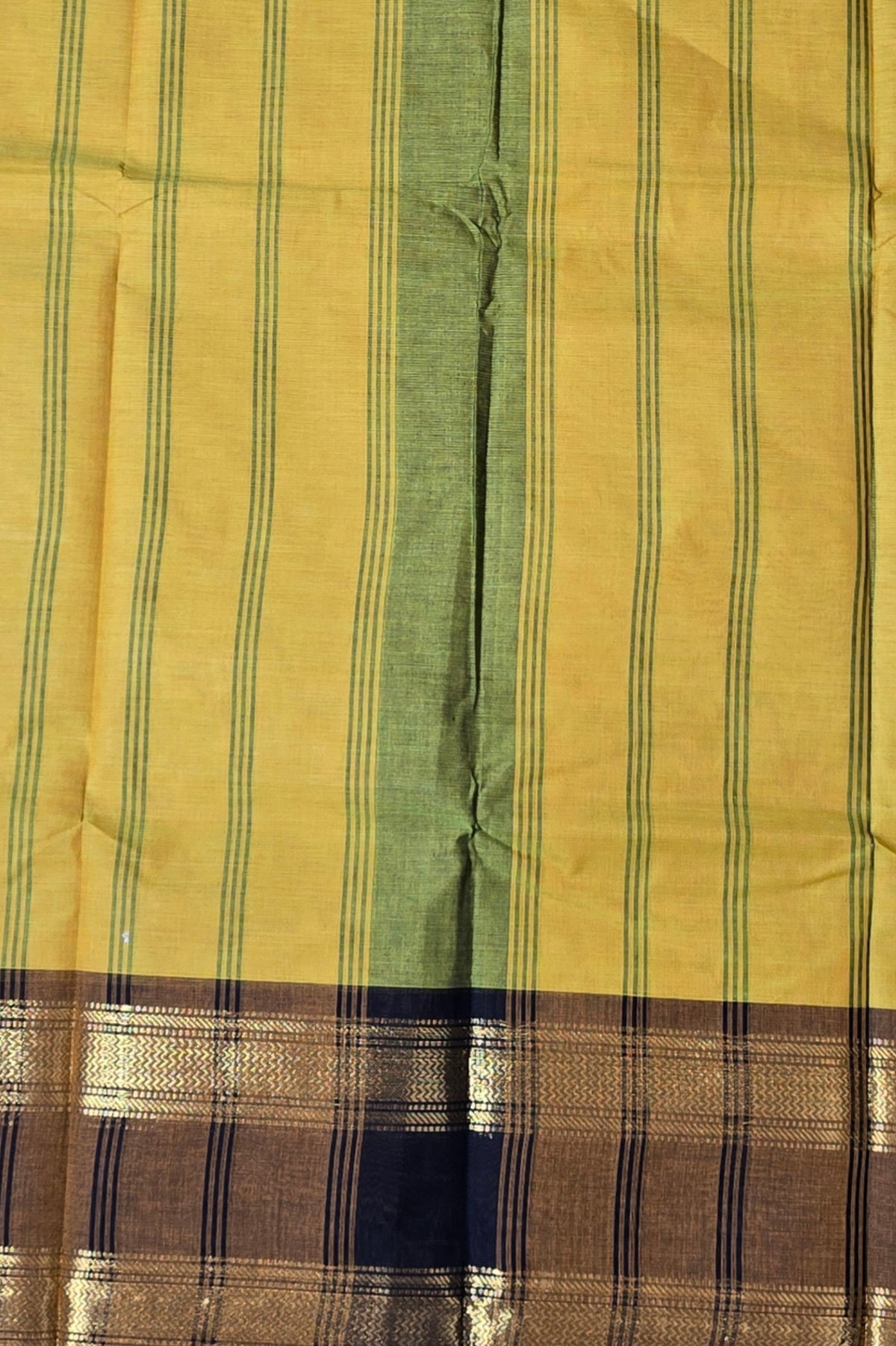 Luxurious Satin Gold Saree with Lava Brown Border