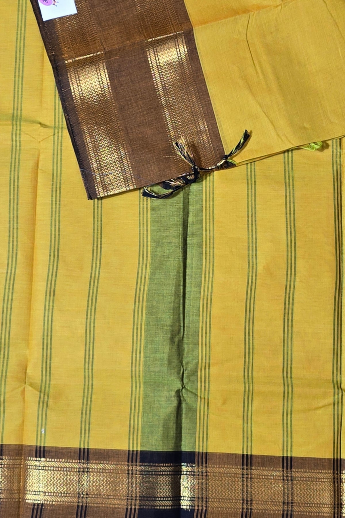 Luxurious Satin Gold Saree with Lava Brown Border
