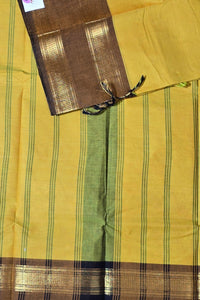 Luxurious Satin Gold Saree with Lava Brown Border