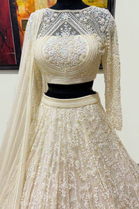 White Bridal Full Net Lehenga with Intricate Embroidery