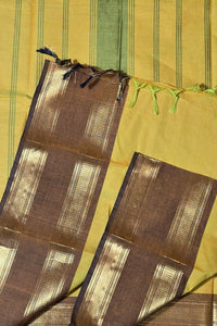 Luxurious Satin Gold Saree with Lava Brown Border