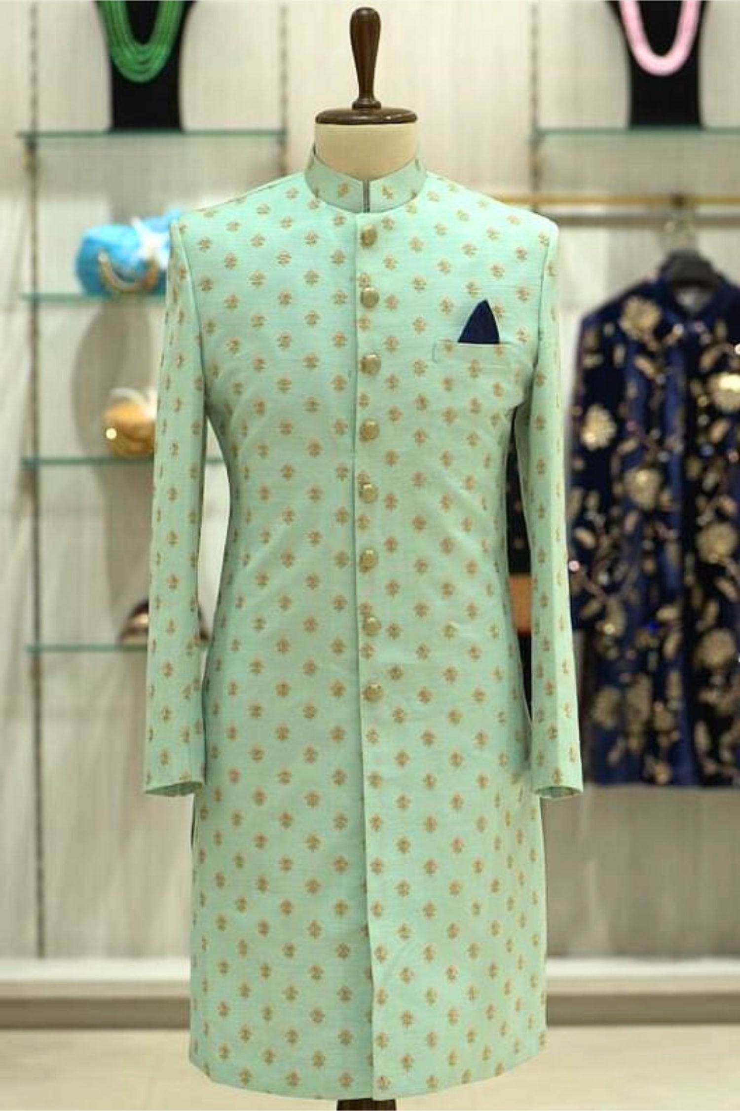 Pista Green Regal Groom Sherwani