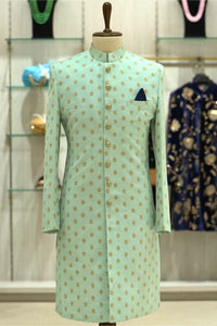 Pista Green Regal Groom Sherwani