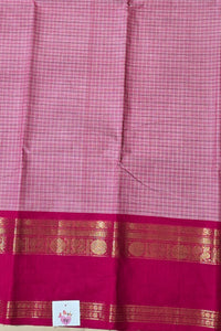 Graceful Light Pink Checked Cotton Saree with Dark Pink Broad Border