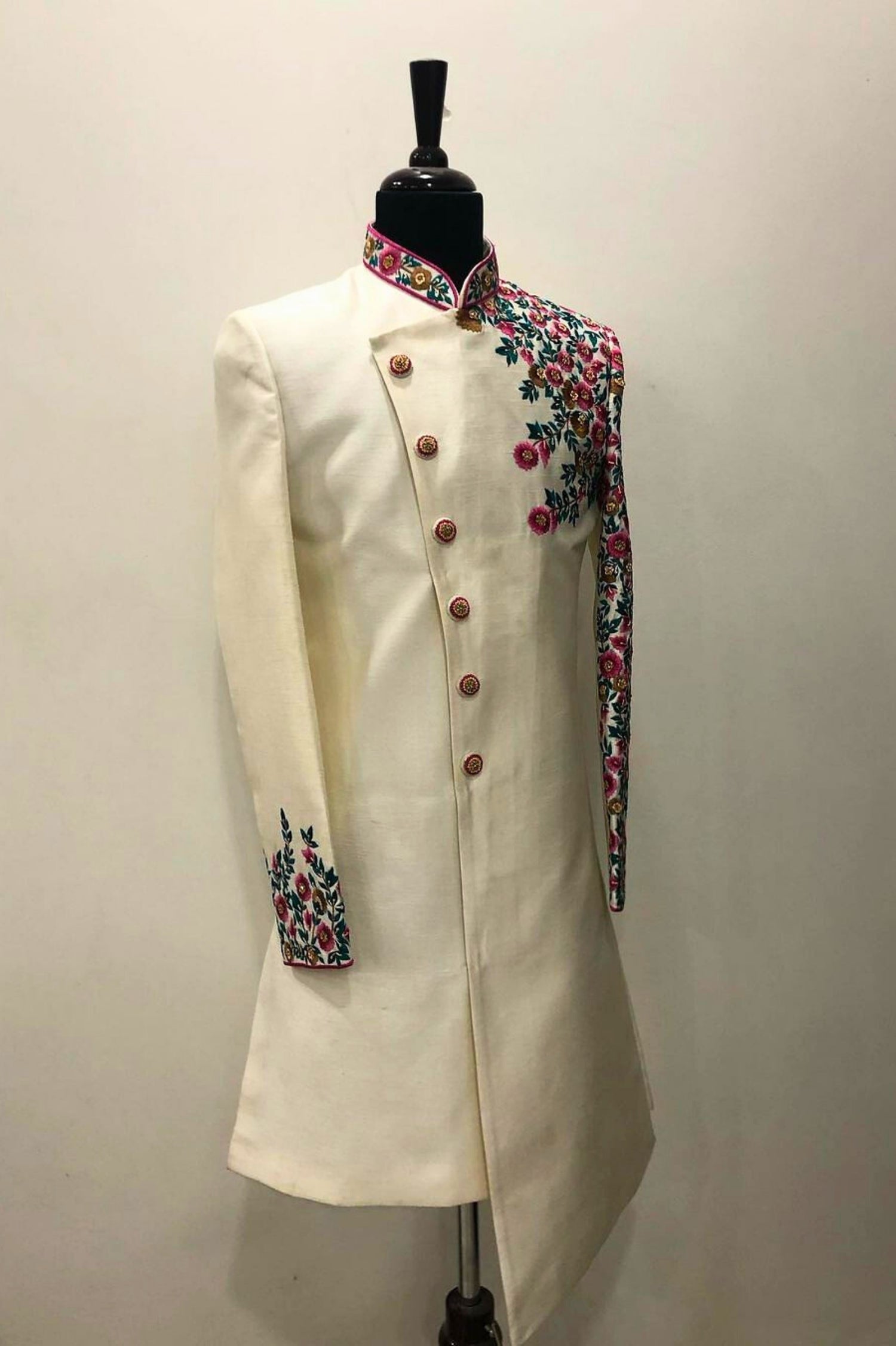 Ethereal Elegance – White Sherwani with Floral Embroidery