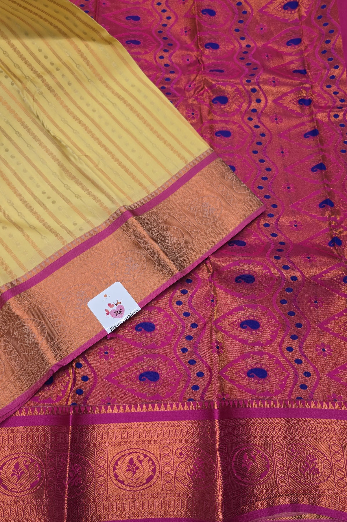 Yellow with Red Border Semi Kanchi Silk Saree