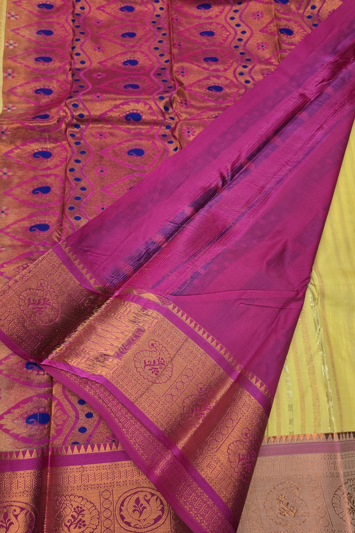 Yellow with Red Border Semi Kanchi Silk Saree