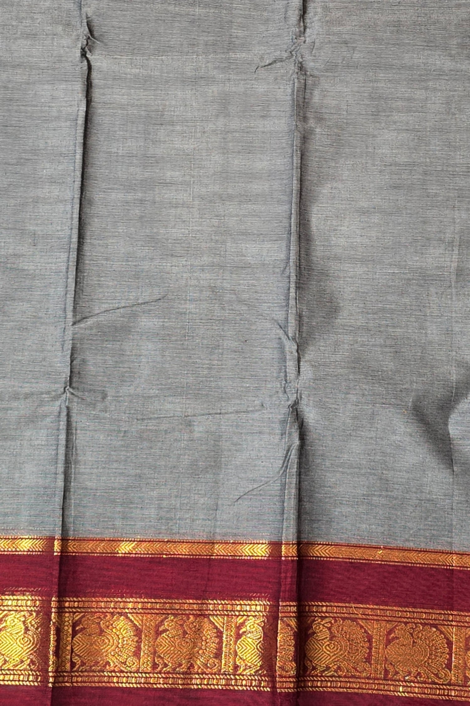 Elegant Grey Cotton Saree with Dark Scarlet Border