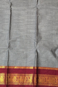 Elegant Grey Cotton Saree with Dark Scarlet Border