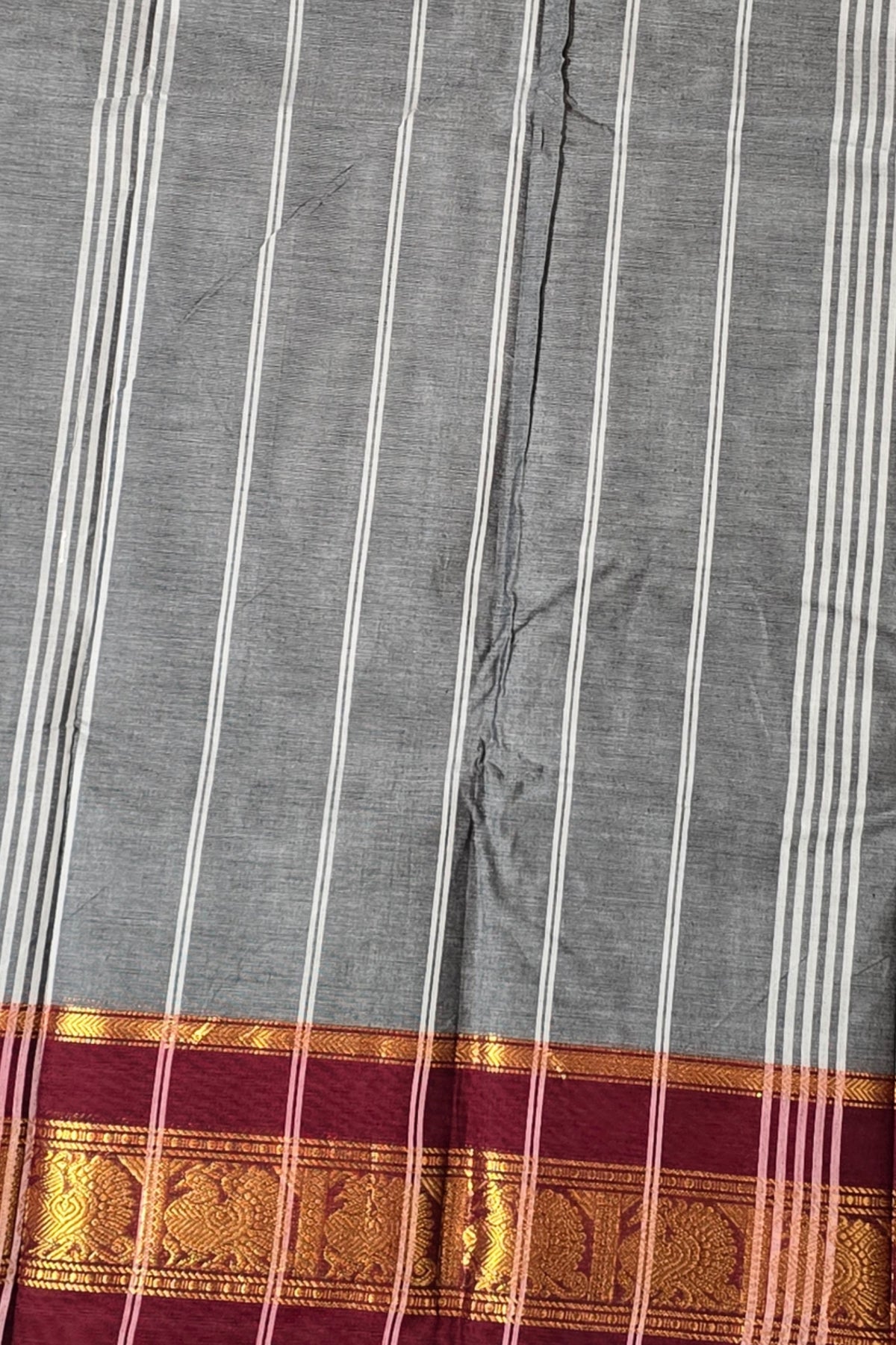 Elegant Grey Cotton Saree with Dark Scarlet Border