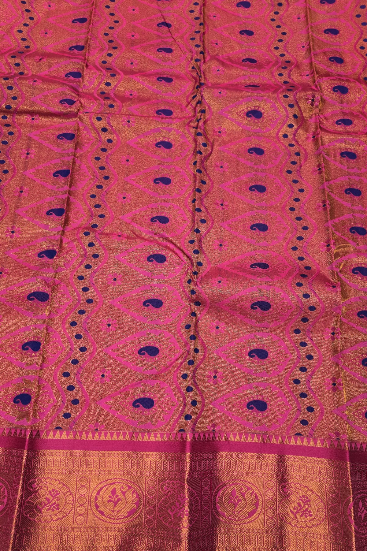 Classic Black With Pink Border Semi Kanchi Silk Saree