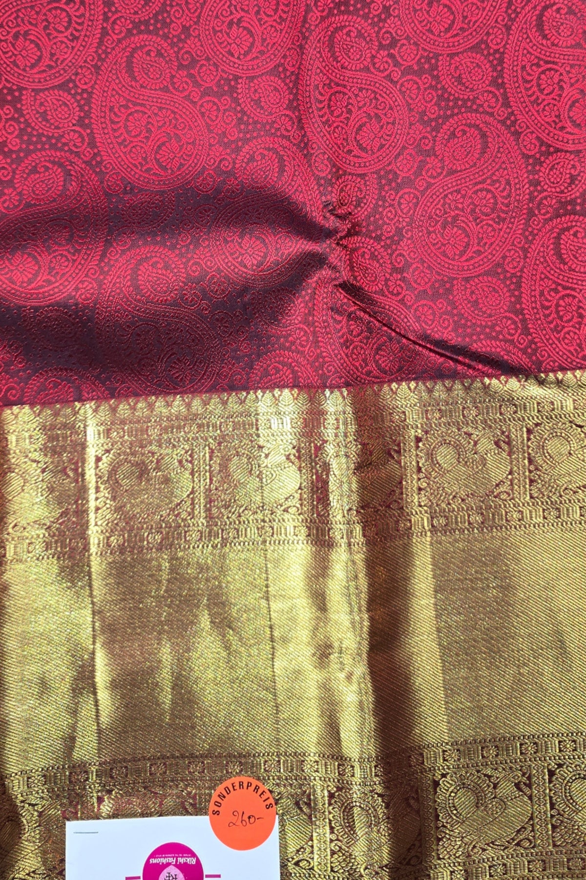 Ruby Red Kanchipuram Silk Saree with Gold Border