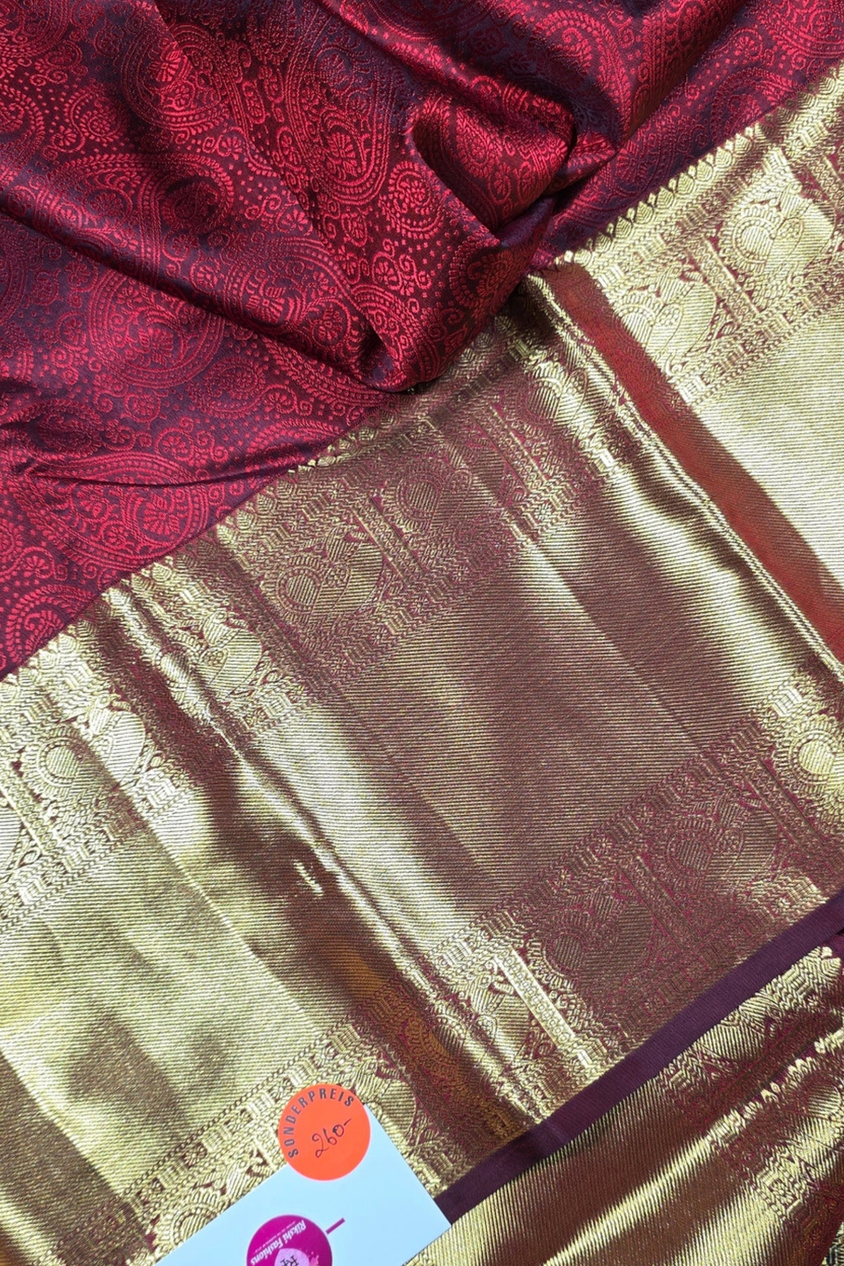Ruby Red Kanchipuram Silk Saree with Gold Border