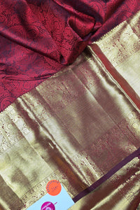 Ruby Red Kanchipuram Silk Saree with Gold Border