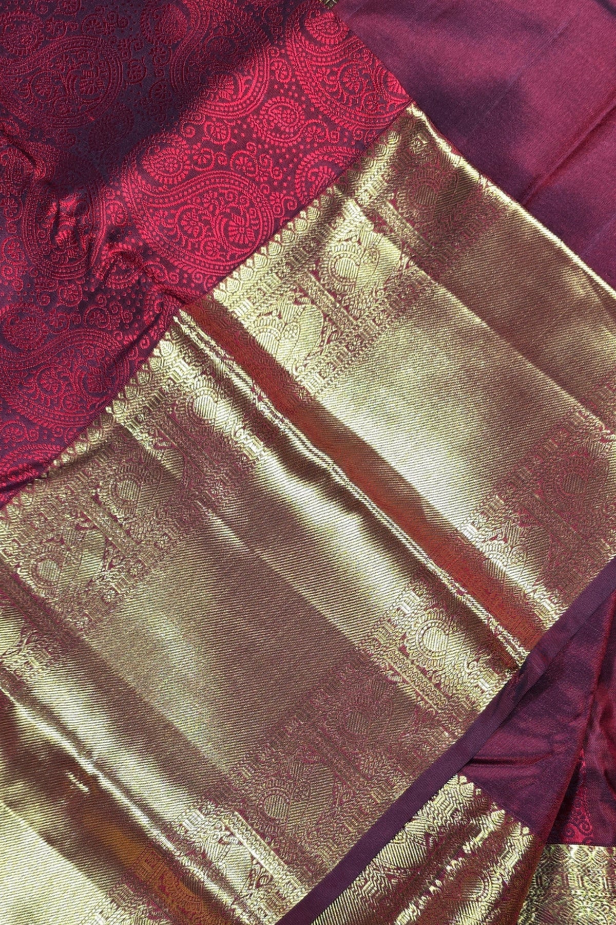 Ruby Red Kanchipuram Silk Saree with Gold Border