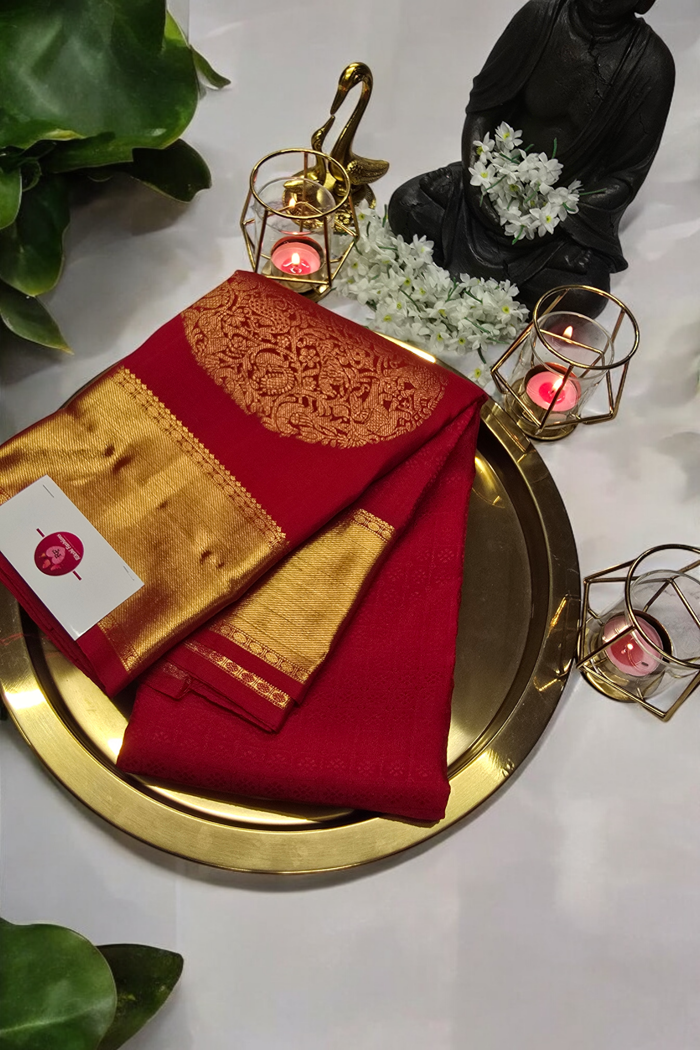 Dark Red Kanjipuram Silk Saree with Intricate Border