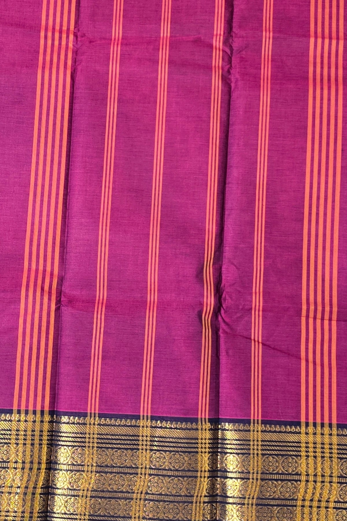 Elegant Purple Cotton Saree with Gold Border