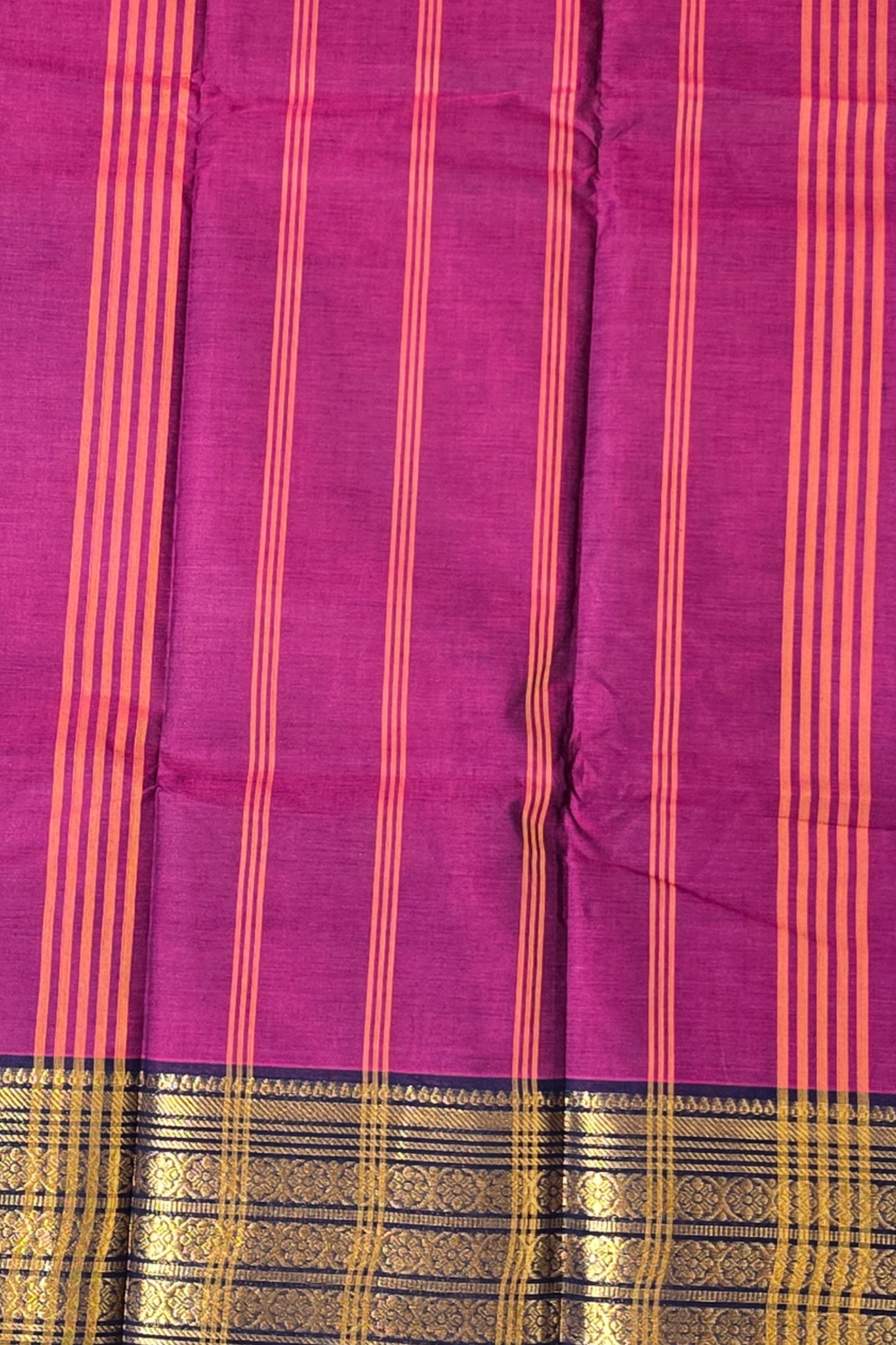 Elegant Purple Cotton Saree with Gold Border