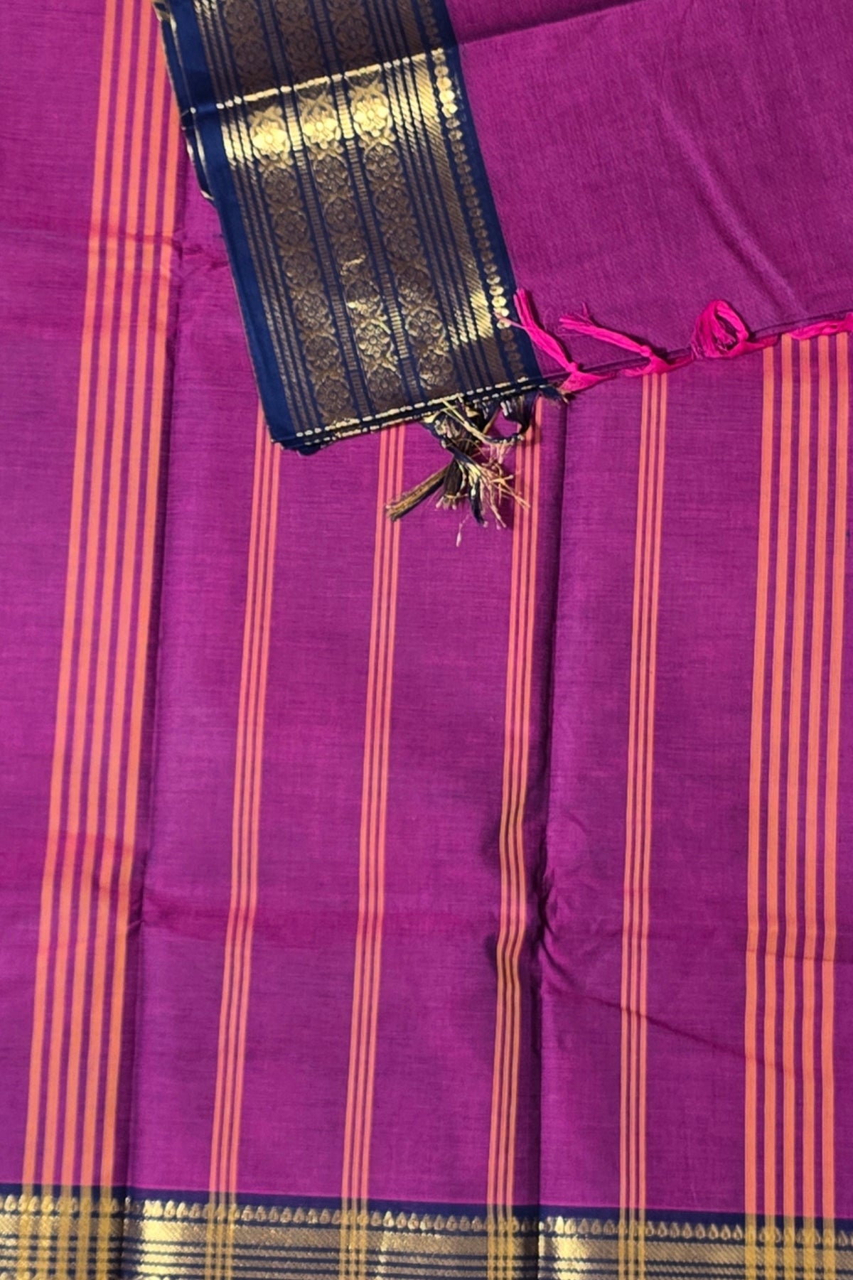 Elegant Purple Cotton Saree with Gold Border