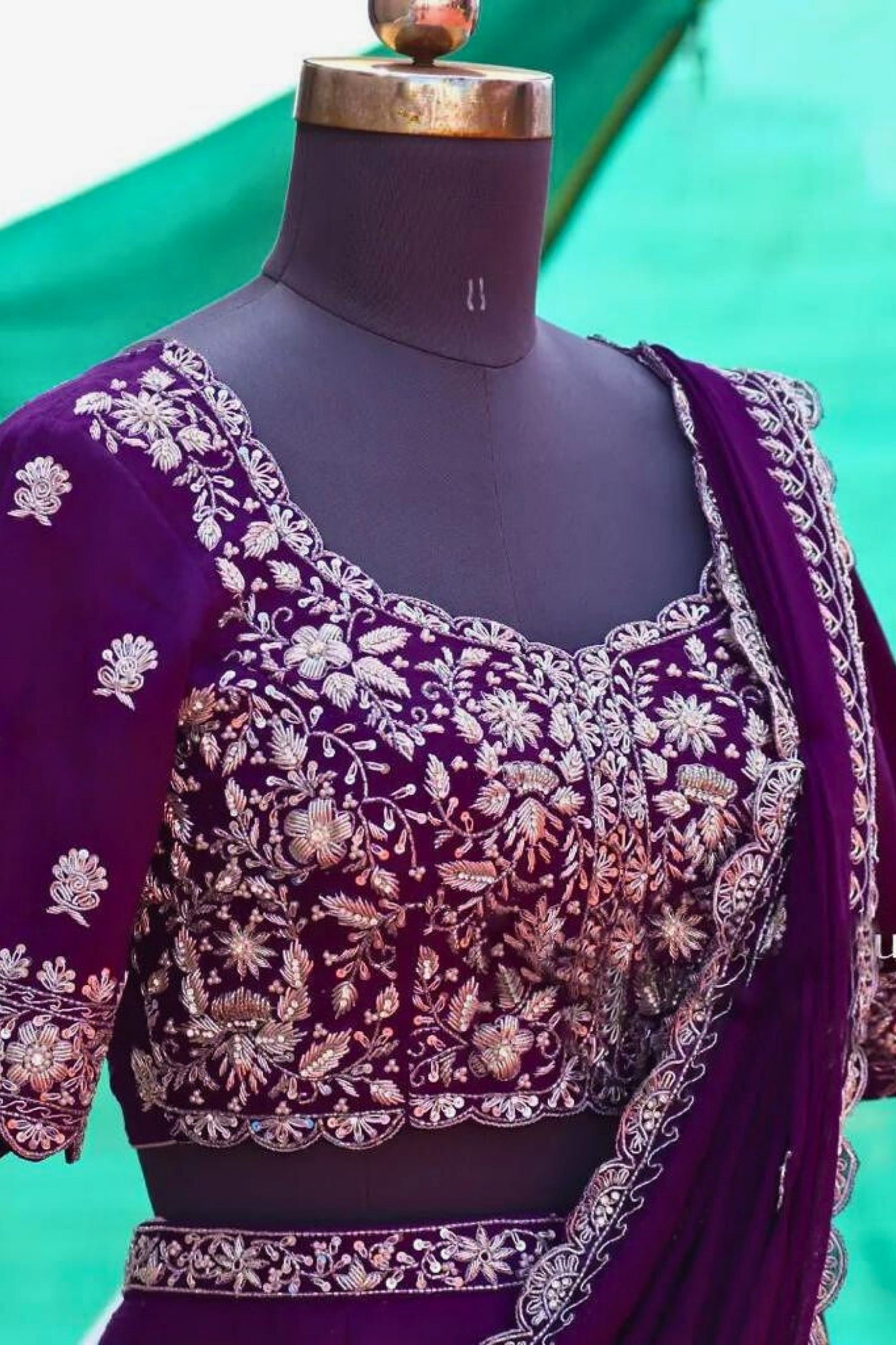 Dark Purple Bridal Embroidered Lehenga