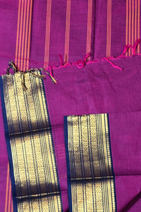 Elegant Purple Cotton Saree with Gold Border