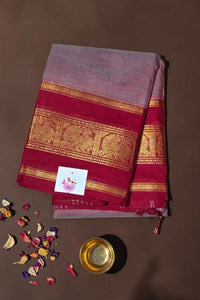 Elegant Old Lavender Cotton Saree with Red Border