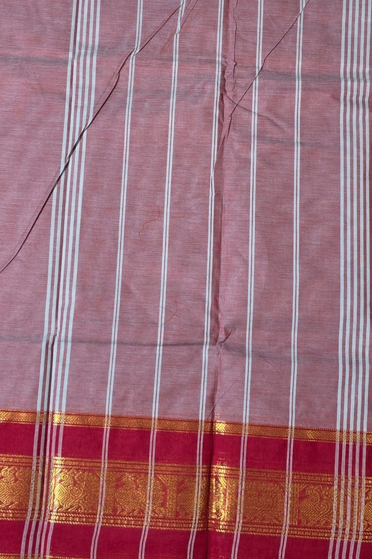 Elegant Old Lavender Cotton Saree with Red Border