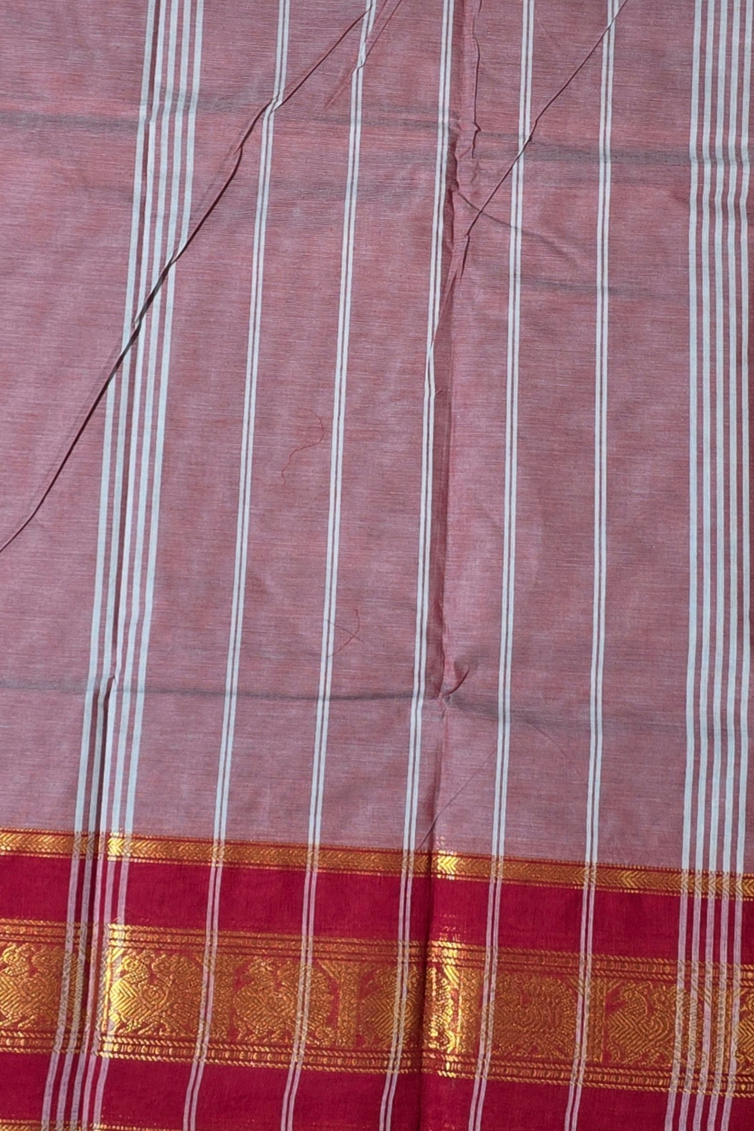 Elegant Old Lavender Cotton Saree with Red Border