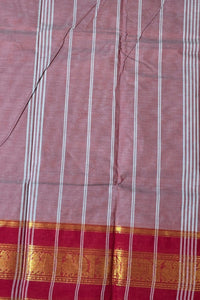 Elegant Old Lavender Cotton Saree with Red Border
