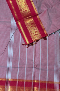 Elegant Old Lavender Cotton Saree with Red Border