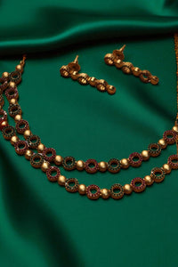Enchanting Duo Pink & Green Stone Two-Step Necklace with Earrings