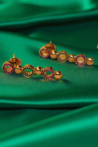 Enchanting Duo Pink & Green Stone Two-Step Necklace with Earrings