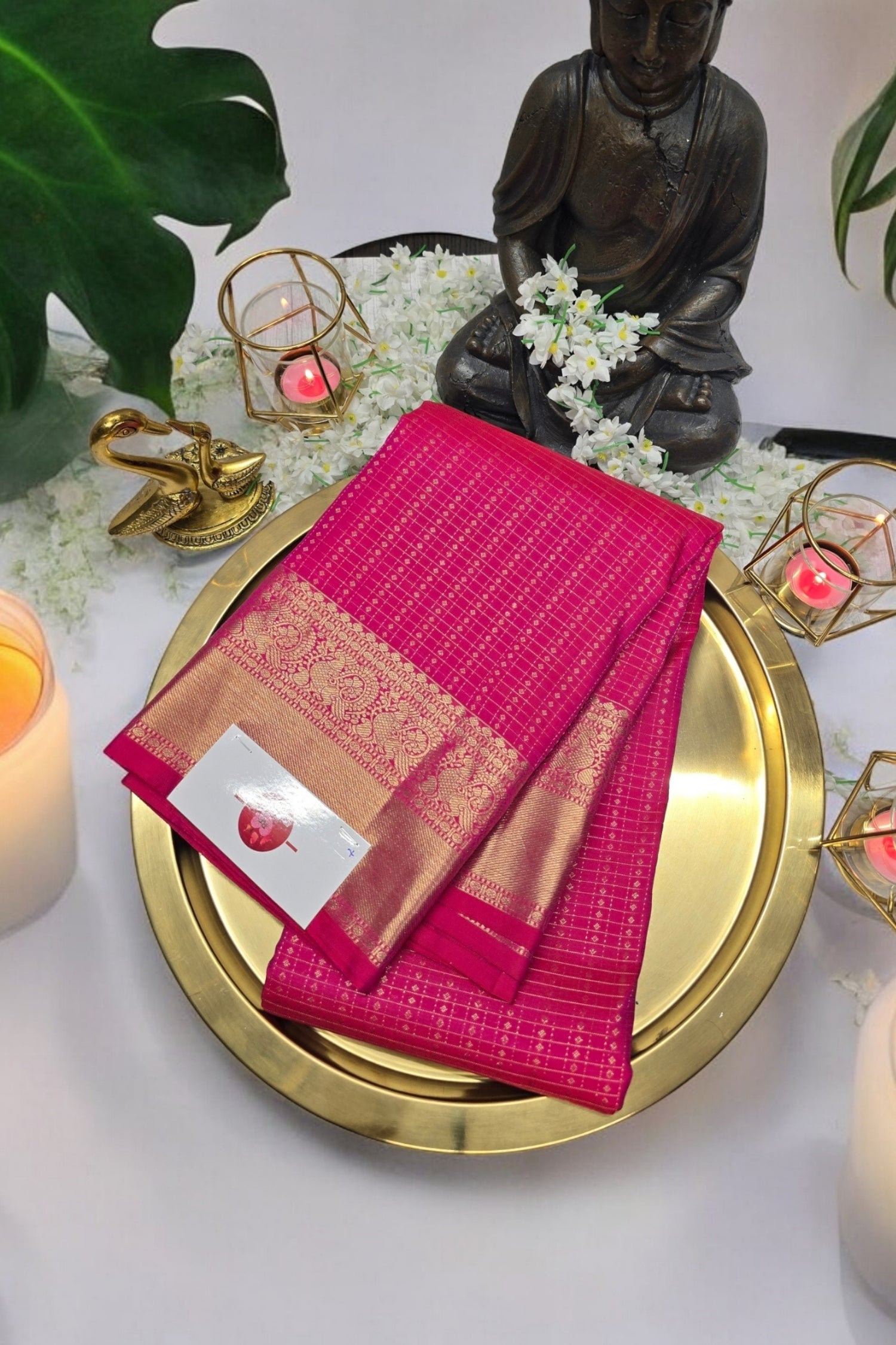 Vibrant Hot Pink Kanchipuram Silk Saree