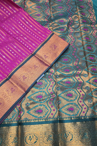 Pink With Blue Semi Kanchi Silk Saree