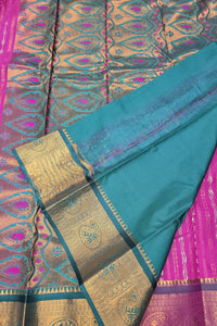 Pink With Blue Semi Kanchi Silk Saree