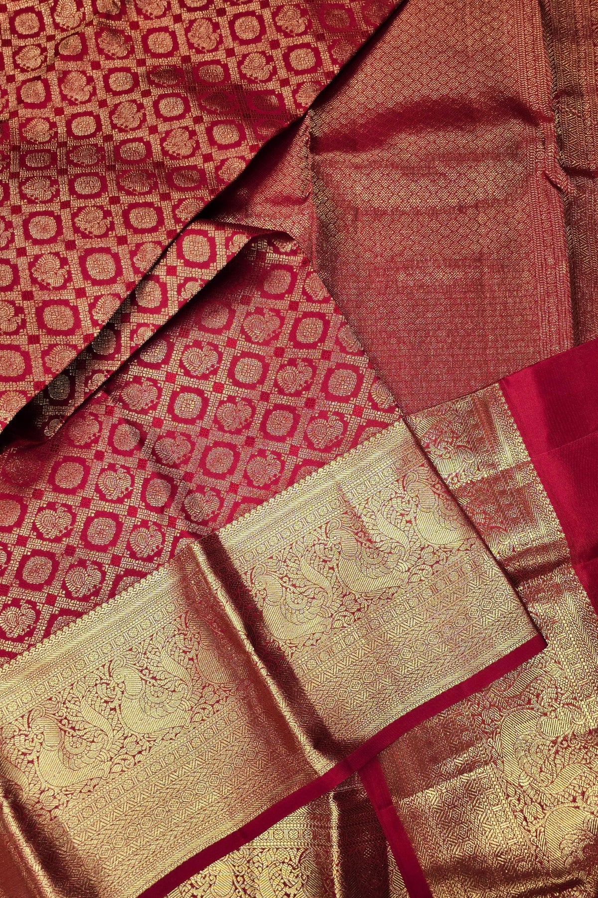 Royal Maroon Kanchipuram Silk Saree – Traditional Grandeur