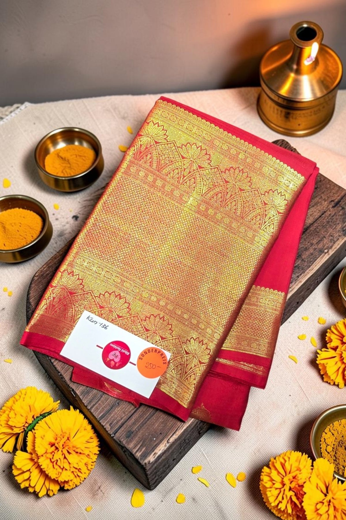 Majestic Red Kanchipuram Silk Saree with Gold Elegance