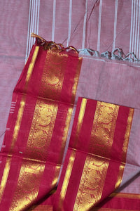 Elegant Old Lavender Cotton Saree with Red Border