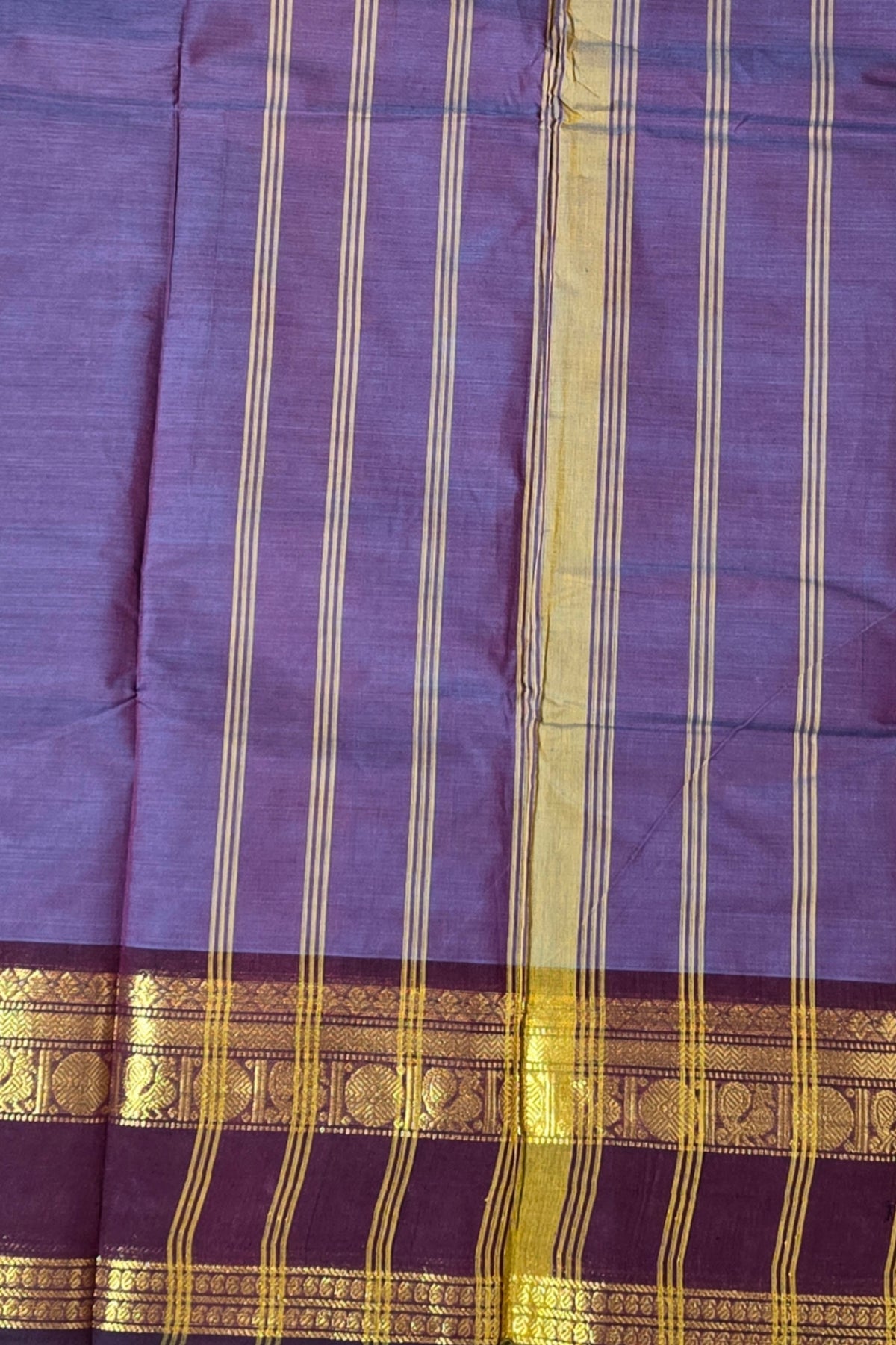 Elegant Davy lavender Cotton Saree with Seal Brown Border