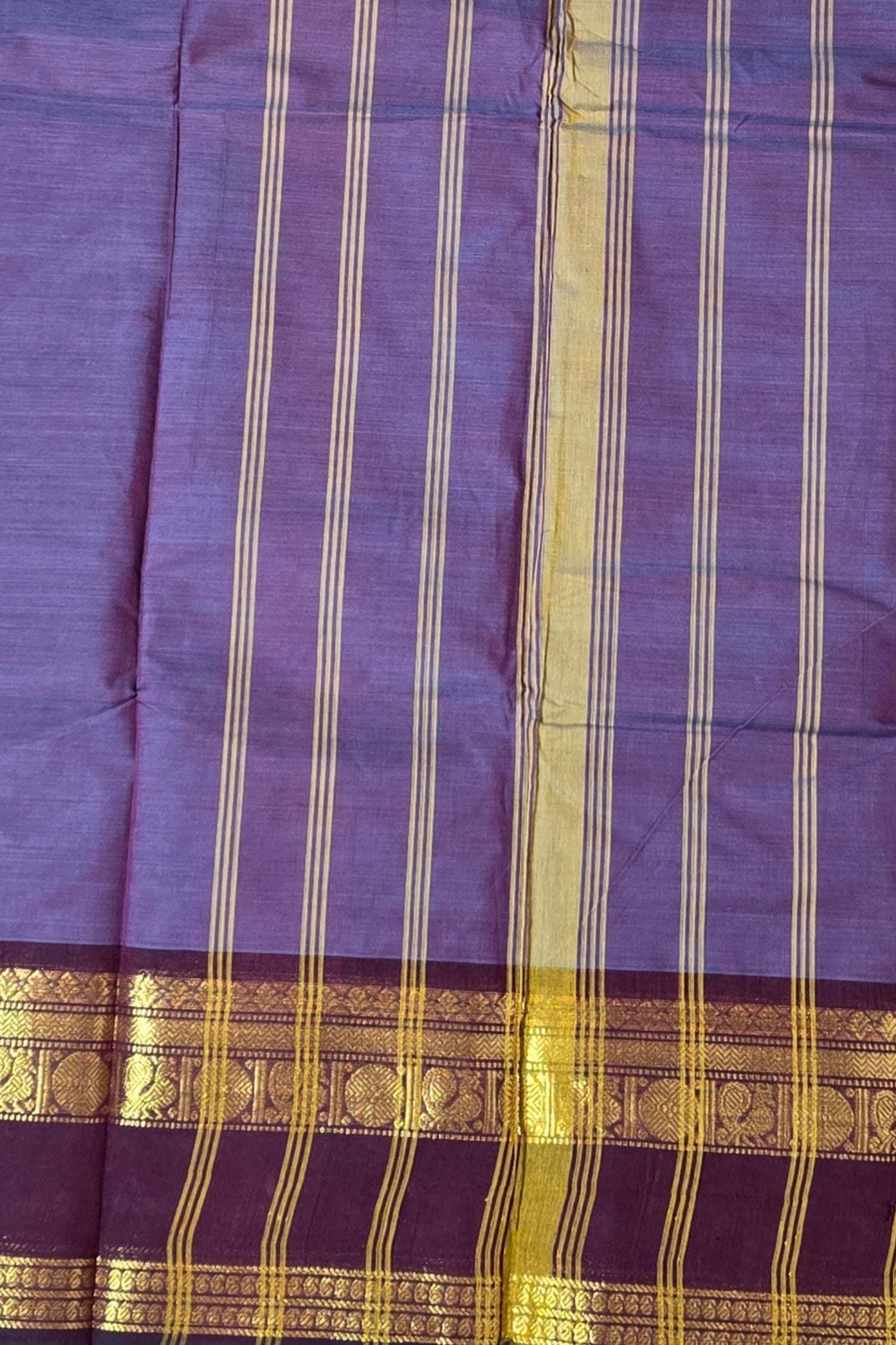 Elegant Davy lavender Cotton Saree with Seal Brown Border