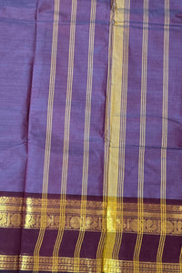 Elegant Davy lavender Cotton Saree with Seal Brown Border