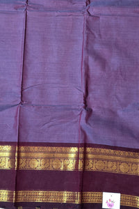 Elegant Davy lavender Cotton Saree with Seal Brown Border