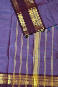 Elegant Davy lavender Cotton Saree with Seal Brown Border