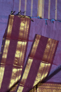 Elegant Davy lavender Cotton Saree with Seal Brown Border