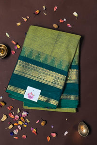 Elegant Olive Green Cotton Saree with Midnight Green Border