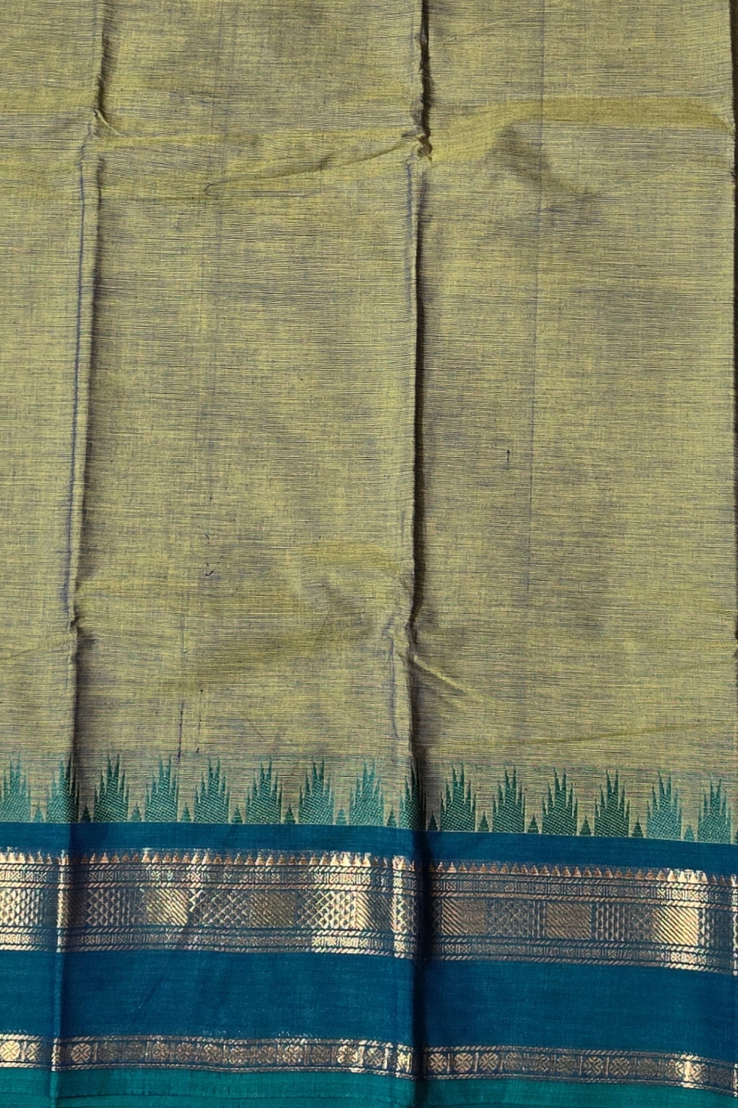 Elegant Olive Green Cotton Saree with Midnight Green Border