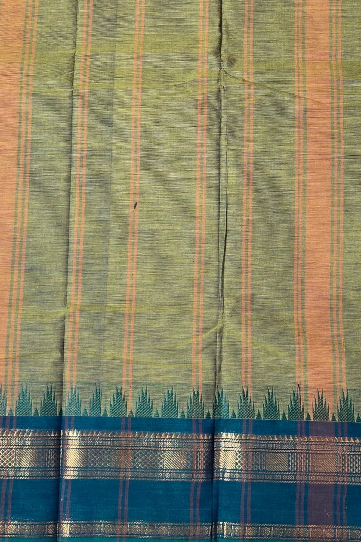 Elegant Olive Green Cotton Saree with Midnight Green Border