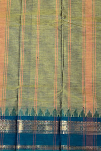 Elegant Olive Green Cotton Saree with Midnight Green Border