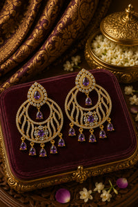 Royal Blue CZ Chandbali Earrings with Teardrop Danglers