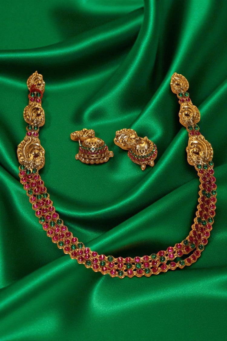 Graceful Harmony Pink & Green Stone Short Haram